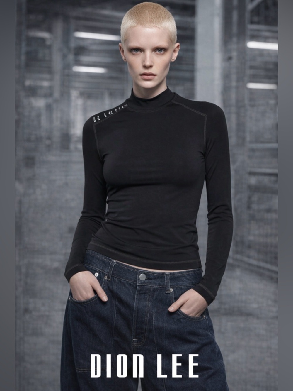 Dion Lee Silicone Symbol Mock Neck Top Black M Fitted Technical Jersey Designer